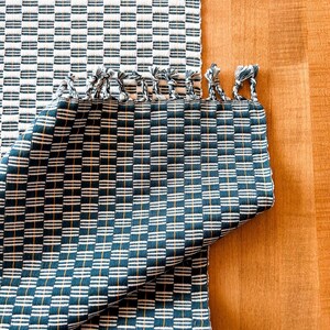 Turquoise Honeycomb Woven Table Runner | Large, Heirloom Textiles from Guatemala | Unique Home Decor and Dining Accessories
