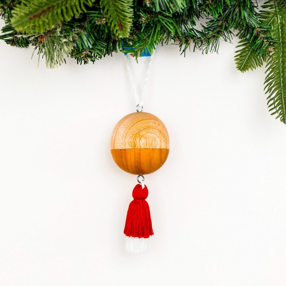 Wooden Ball Ornament Hand Carved Reclaimed Wooden Ornaments Etsy