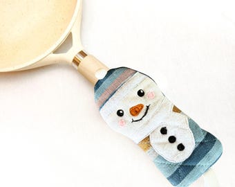 Snowman Skillet Pot Handle Holder | Cast Iron Skillet Handle Cover | Pan Handle Sleeve