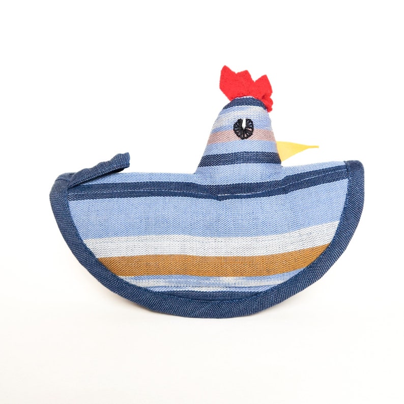 Chicken Pot Holder Traditional Guatemalan Fabric, Rustic Home & Kitchen Decor Azure