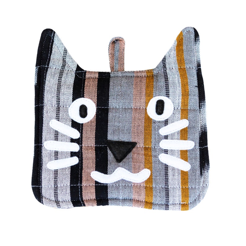 Cat Pot Holder Traditional Guatemalan Fabric, Rustic Home & Kitchen Decor image 2