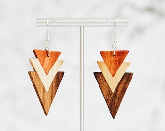 Tri-Tone Arrowhead Wood Earrings | Recycled and Reclaimed Hand-Carved Guatemalan Woodwork