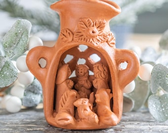 Handmade Vessel Terracotta Nativity Set – Unique Mini Nativity Scene from Guatemala – Fair Trade Christmas Decor – Rustic Nativity Gift