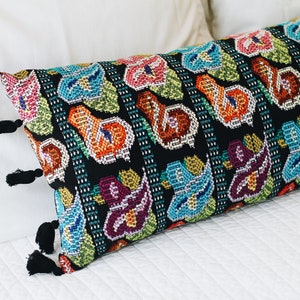 Guatemalan Brocaded Lumbar Pillow | Comfort and Decor for Home | Cotton Embroidered Pillow Cover with Tassels