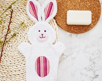 Clover the Bunny Washcloth |  Soft Cotton Terry Puppet Bath Mitt