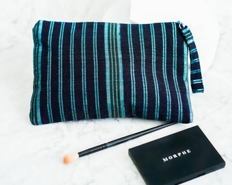 Teal Corte Cosmetic Bag | Recycled Fabric Zippered Bag for Cosmetics, Toiletries, & Other Personal Items