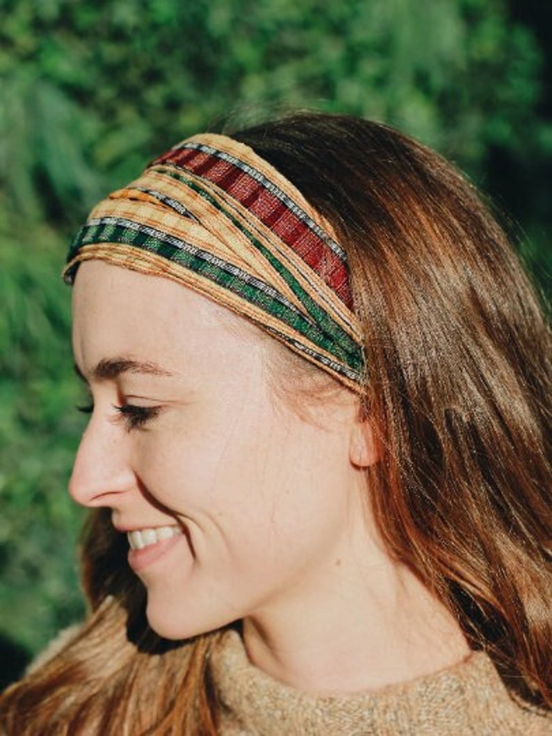 Hand Sewn Colorful Elastic Headband Stretchy Boho Hair Accessory, Traditional Guatemalan Fabric image 9