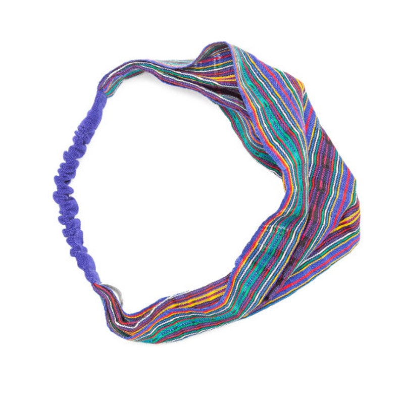Hand Sewn Colorful Elastic Headband Stretchy Boho Hair Accessory, Traditional Guatemalan Fabric image 8