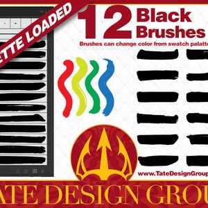12 pinceaux encreurs noirs pour Adobe Illustrator.