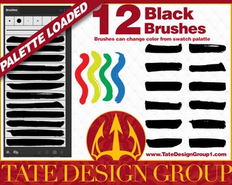 12 Black Inking Brushes for Adobe Illustrator.