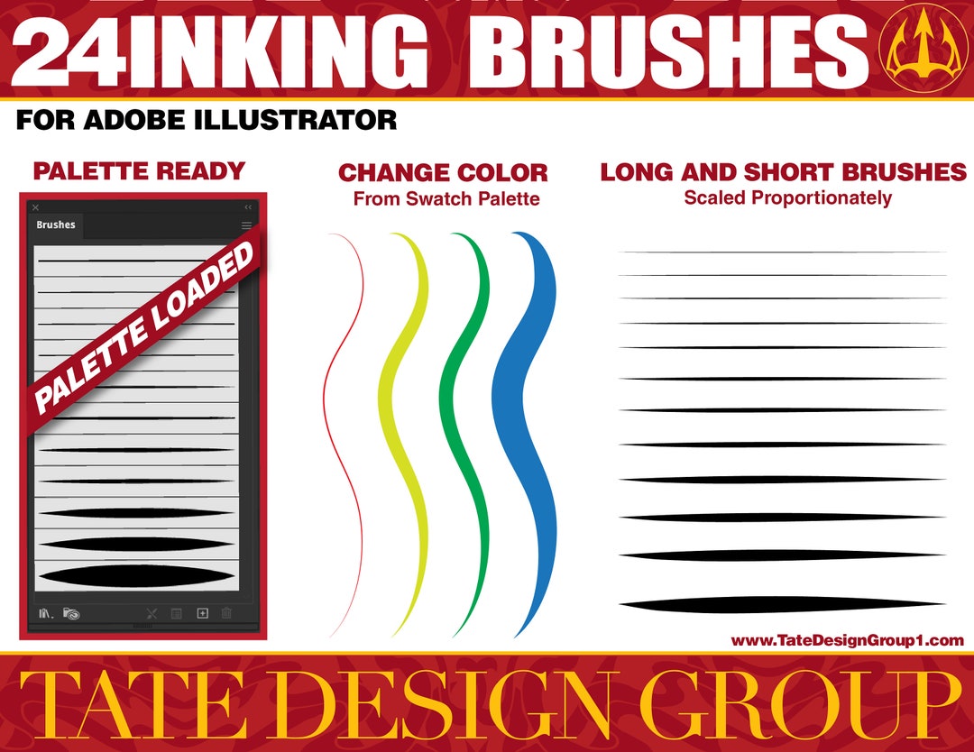 24 Inking Brushes For Adobe Illustrator Scaled Etsy