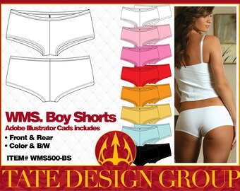 Women Boy Shorts  Illustrator Flat Sketches CAD Vector Templates