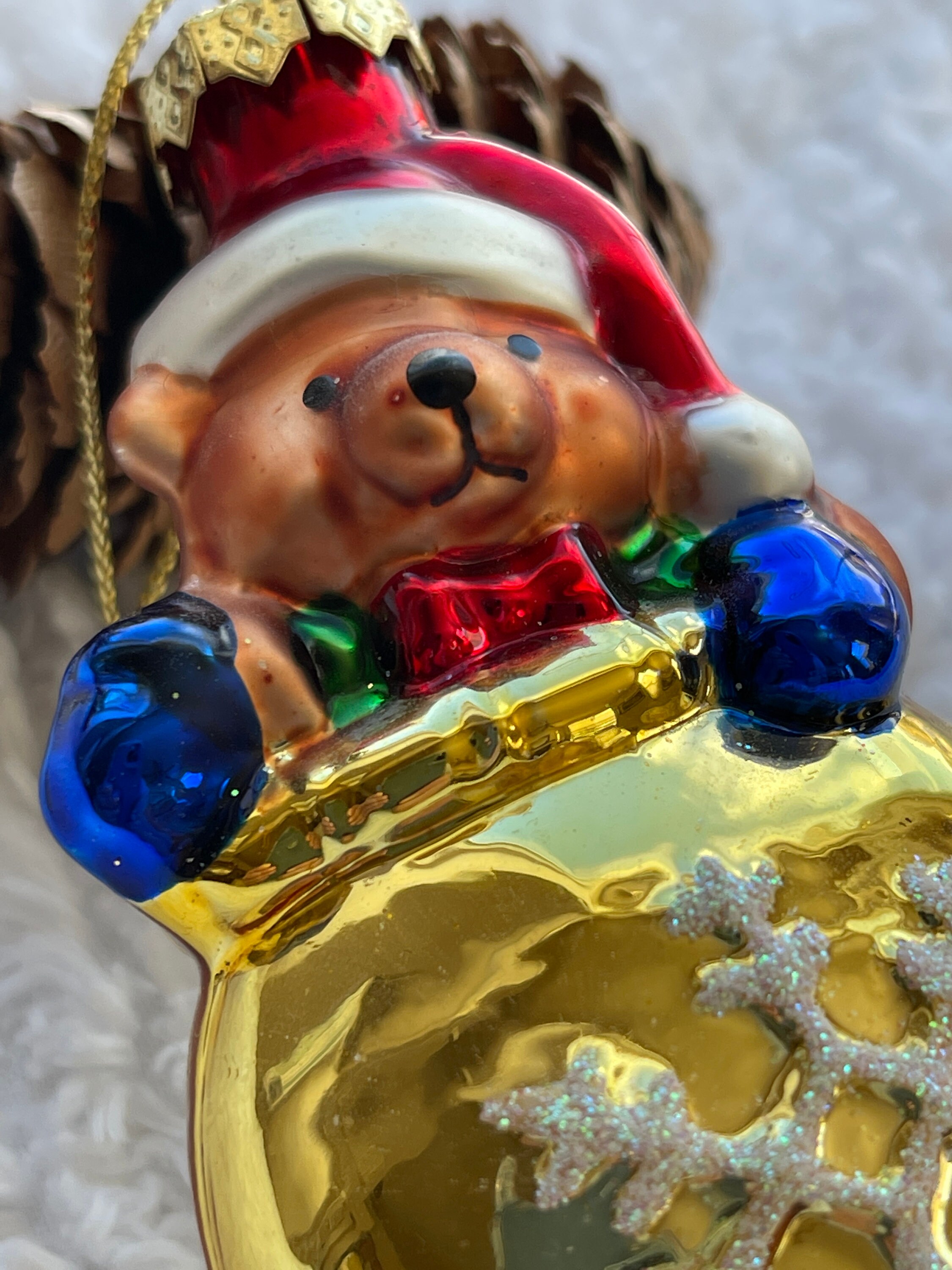 Vintage Mercury Glass Teddy Bear in a Gold Mitten Ornament Etsy