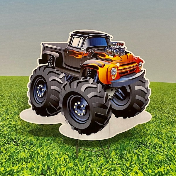 Panneau de pelouse - Monster Truck avec flammes