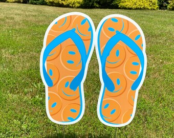Lawn Sign - Flip Flops - Orange Smiley