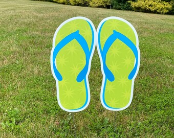 Lawn Sign - Flip Flops - Green Starburst