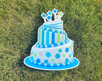 Lawn Sign - Birthday Cake - Blue