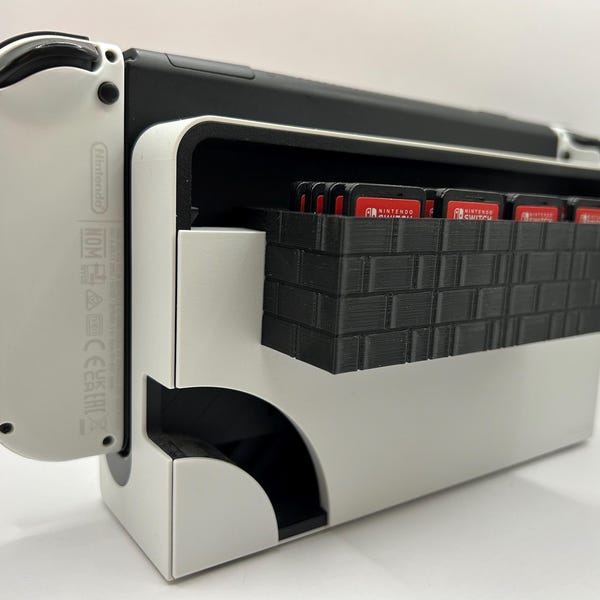 Nintendo Switch cartridge keeper dock upgrade accessory, game holder, low profile, 3D printed, mario block, video game add on, easy install!
