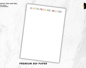 Rainbow Teacher Notepad | Personalized "A Note From” Stationery Pad for Classroom Notes & Parent Communication