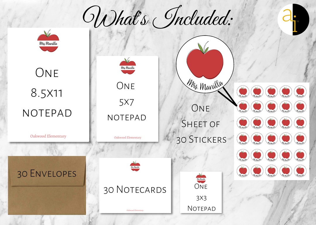 Personalized Stationery Set Apple Stationery With Envelope Etsy