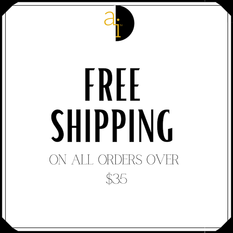 May include: White background with black text that reads "FREE SHIPPING" in a bold font. Below, smaller text says "ON ALL ORDERS OVER $35". The top right corner has a logo with the letters "ai".