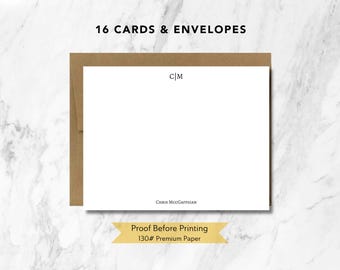 Personalized Notecard Set, Custom Flat Cards with Envelopes, Minimal Stationery