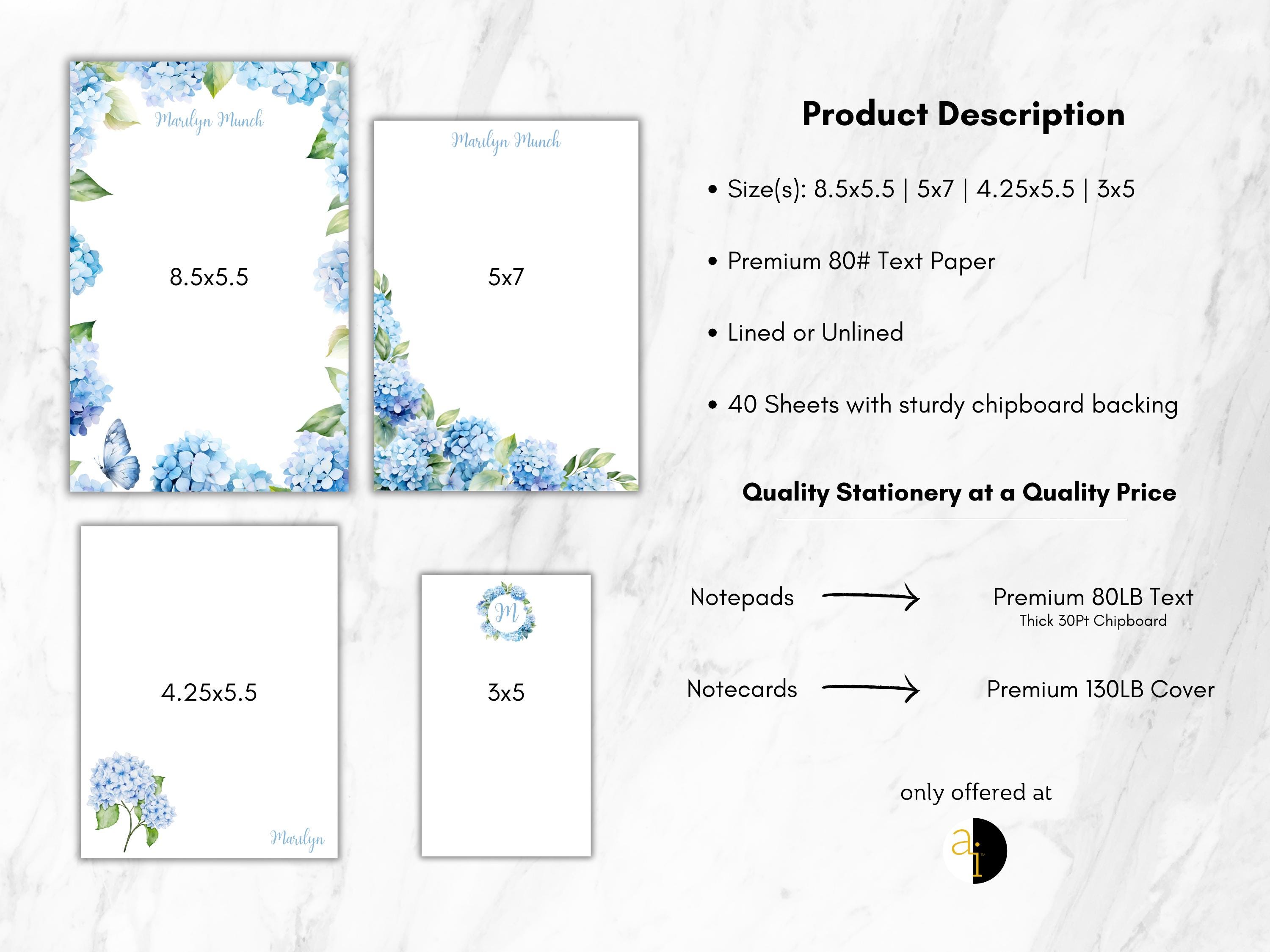 Personalized Hydrangea Notepad Set of 4 – Custom Name Notepads, Floral ...