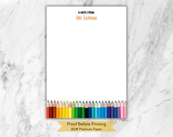 Personalized Teacher Notepad | Back to School Gift | Colored Pencil | Custom Stationery
