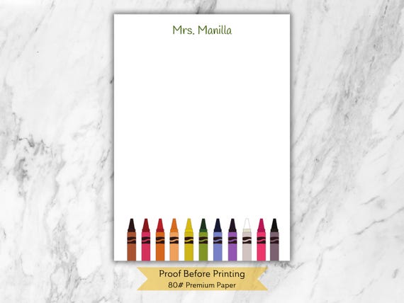 Personalized Crayon Teacher Notepad | Custom Stationery