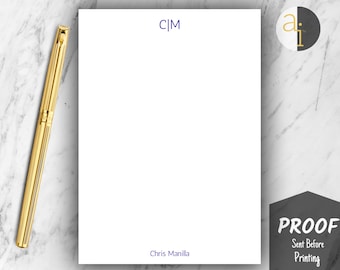 Minimalist Stationery with Initials | Personalized Notepad | Lined or Unlined