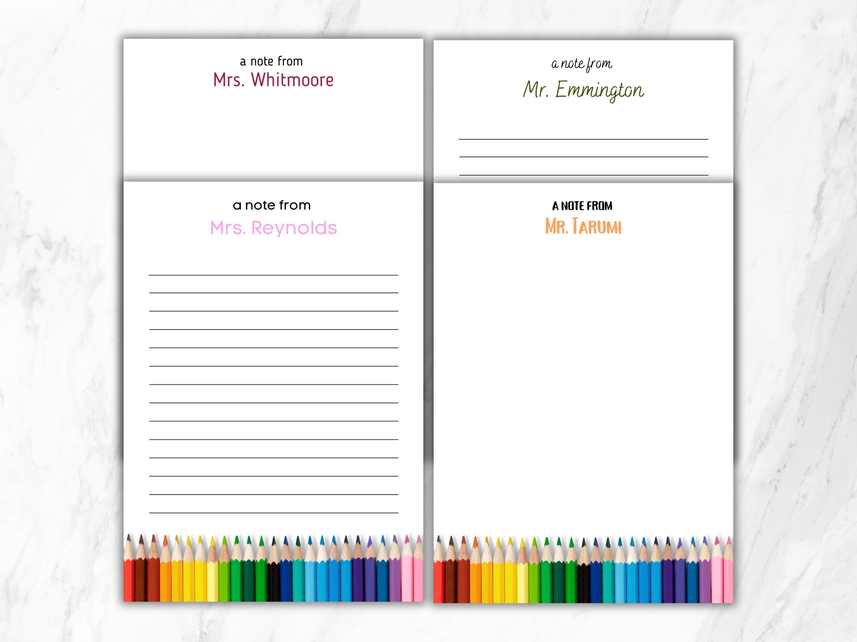 Personalized Teacher Notepad | Pencil Design, Custom Stationery - Etsy