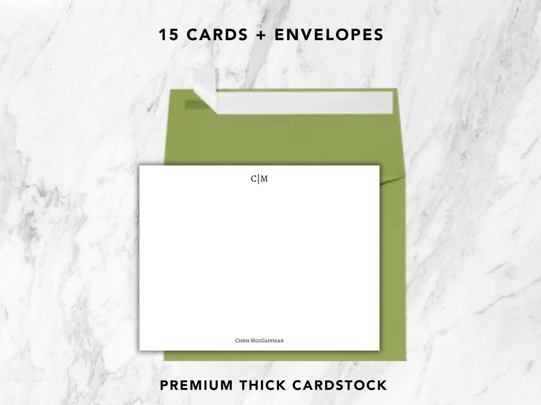 Personalized Notecard Set, Custom Flat Cards With Envelopes, Minimal ...