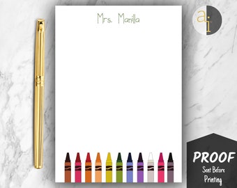 Teacher Crayon Notepad | Personalized Teacher Notepad | Elementary Teacher | Back to School Gift | Custom Teacher Notepad | Crayon Notepad