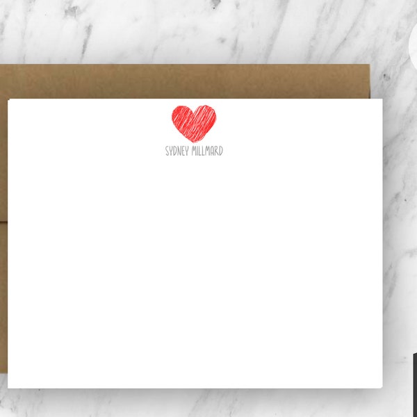 Stationary Note Card and Envelopes | Stationary Set with Name and Heart | Personalized Heart Stationary | Stationery Heart Gift | Notecard