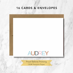 Personalized Flat Notecard, Custom Name Notecard with Envelopes, Minimal Stationery