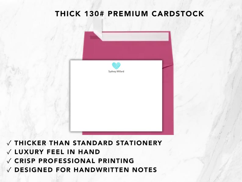 Personalized Heart Note Cards With Envelopes | Custom Name Stationery ...