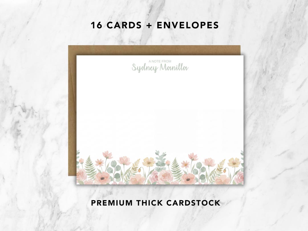 Personalized Floral Note Cards With Envelopes | Custom Stationery for ...