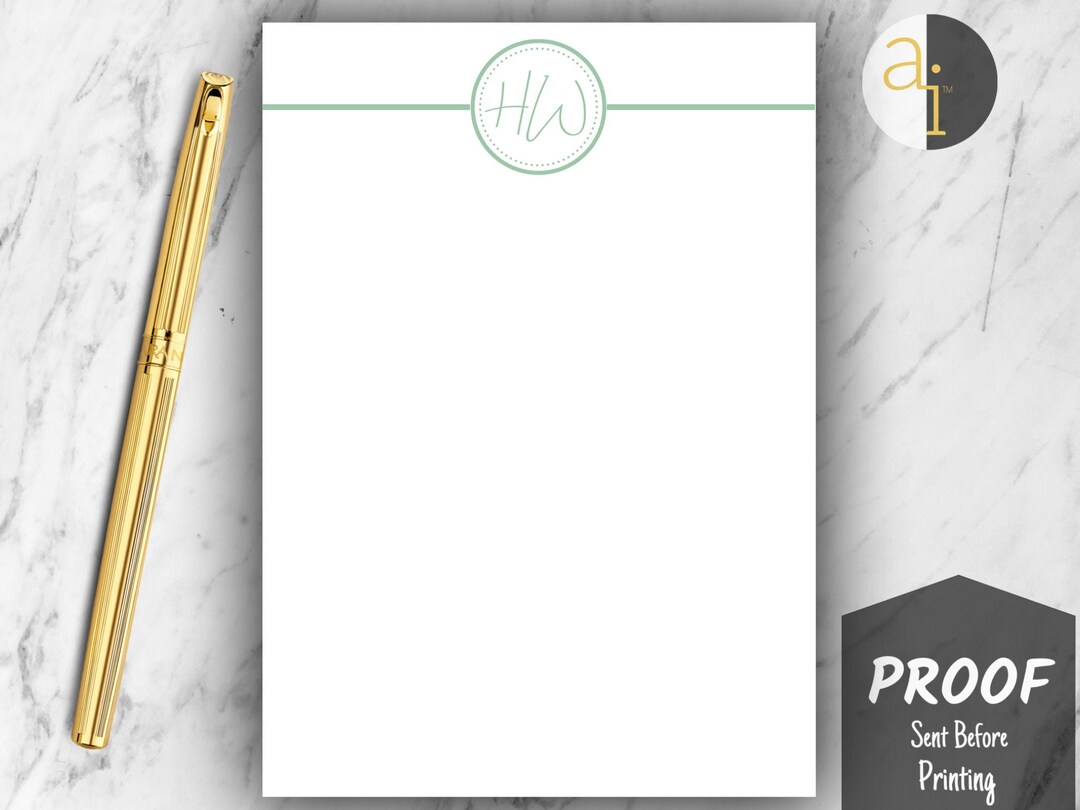 Professional Notepad With Name and Initials Custom Monogram Notepad Minimalist Stationery