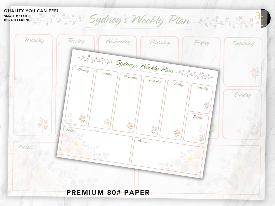 Floral Weekly Planner Pad | Desk Schedule Organizer, Week at a Glance ...