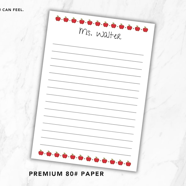 Teacher Appreciation Gift Notepad | Personalized Teacher Stationery | Cute Apple Note Paper | End of Year Teacher Gift