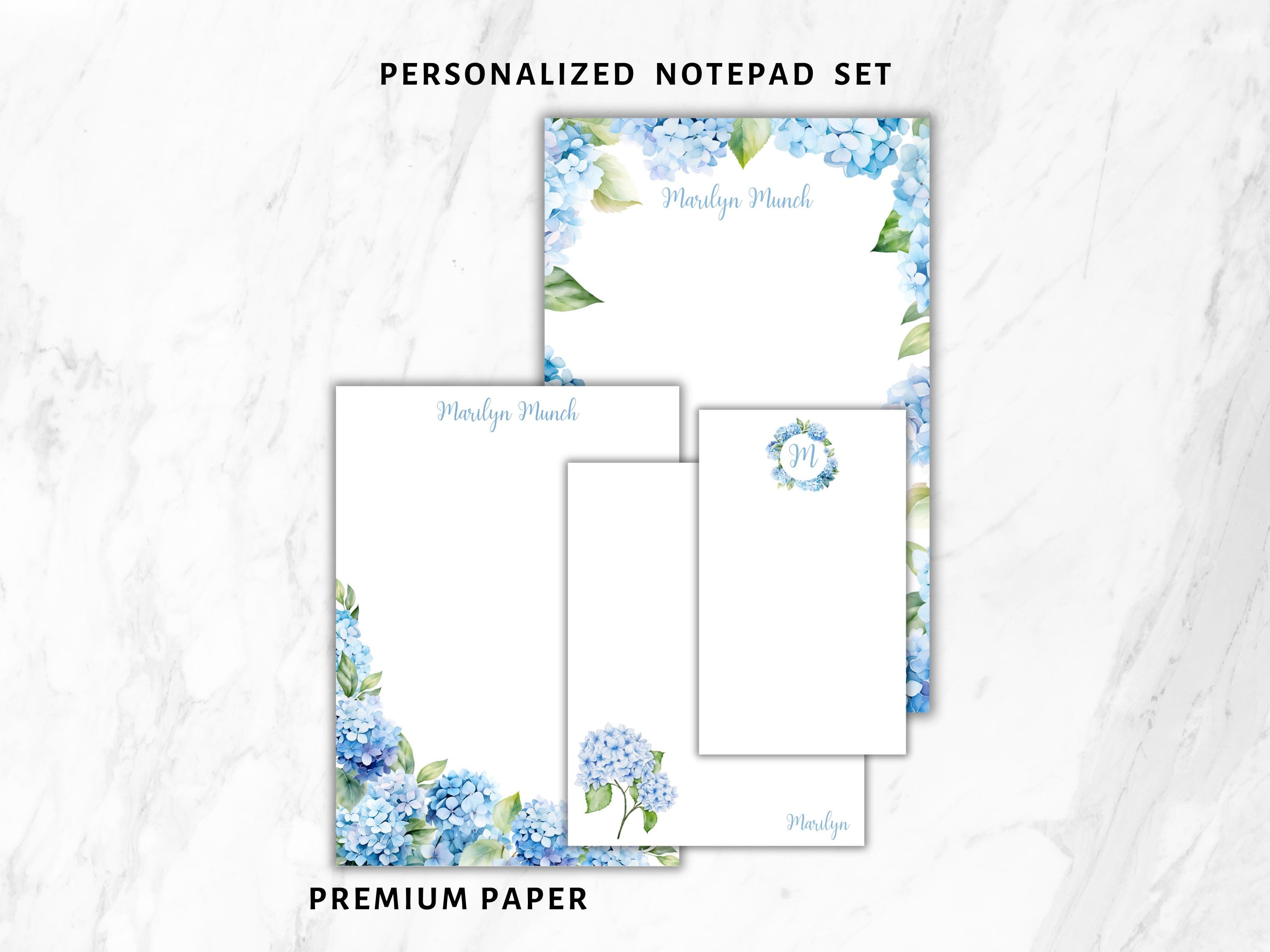 Personalized Hydrangea Notepad Set of 4 – Custom Name Notepads, Floral ...