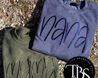 Custom Embroidered Mama (Personalized) Sweatshirt/ T-Shirt - Grandmother - Minimalist Embroidery - Gift Ideas - Mascot Team - FREE SHIPPING