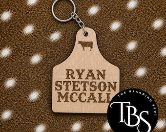 Personalized Wooden Cow Tag - Diaper Bag Tag - Newborn Baby - Keychain for Kids Backpack - Wood Keychain - Country Nursery - Cowhide Tag