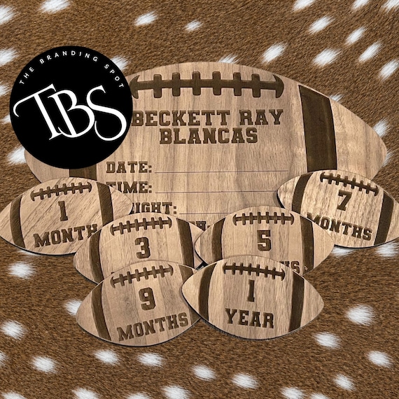 Football Baby Milestone Tags  - Football Baby Decor - Hospital Sign - Baby Name Reveal- Birth Announcement Sign - Germ Tag - Diaper Bag Tag