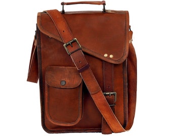 leather satchel tablet bag laptop case office briefcase messenger gift for men computer distressed shoulder bag, gift for him her
