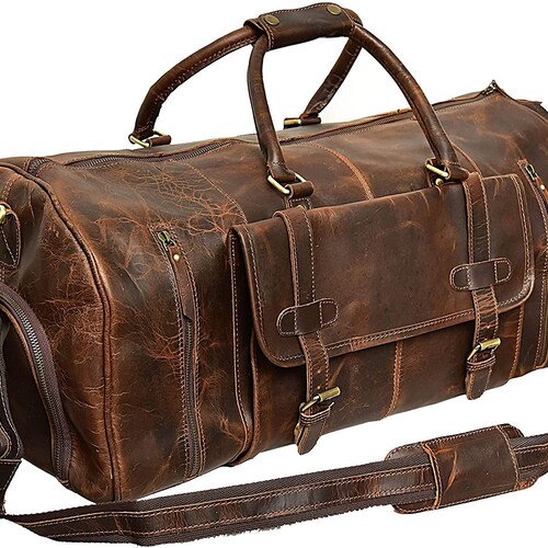 20 Inch Genuine Leather Duffel | Travel Overnight Weekend Leather Bag | shops Sports Gym Duffel for Men