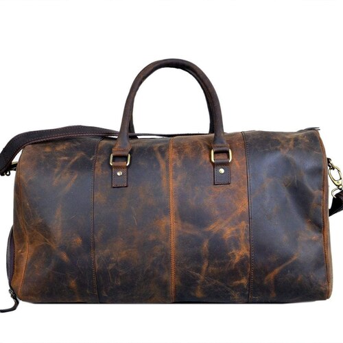 20 Inch Genuine Leather Duffel | Travel Overnight Weekend Leather Bag | shops Sports Gym Duffel for Men