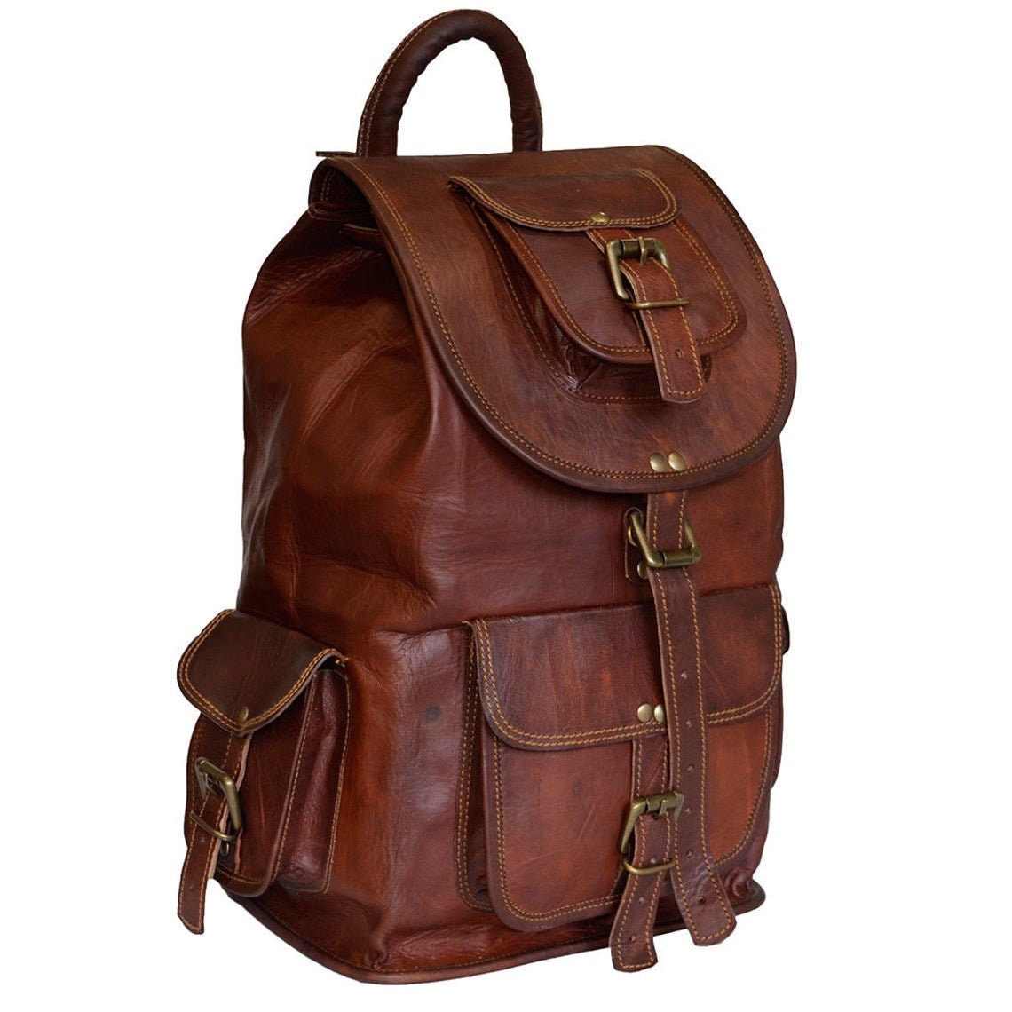 Handmade Brown Genuine Large Leather Backpack Rucksack Laptop - Etsy