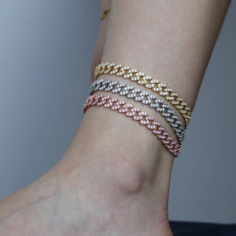 Diamond Tennis Anklet Cuban Linked Tennis Anklet Diamond Etsy