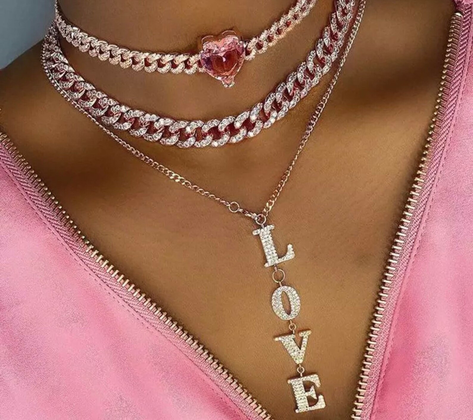 Tennis necklace Heart Cluster Necklace heart necklace Etsy